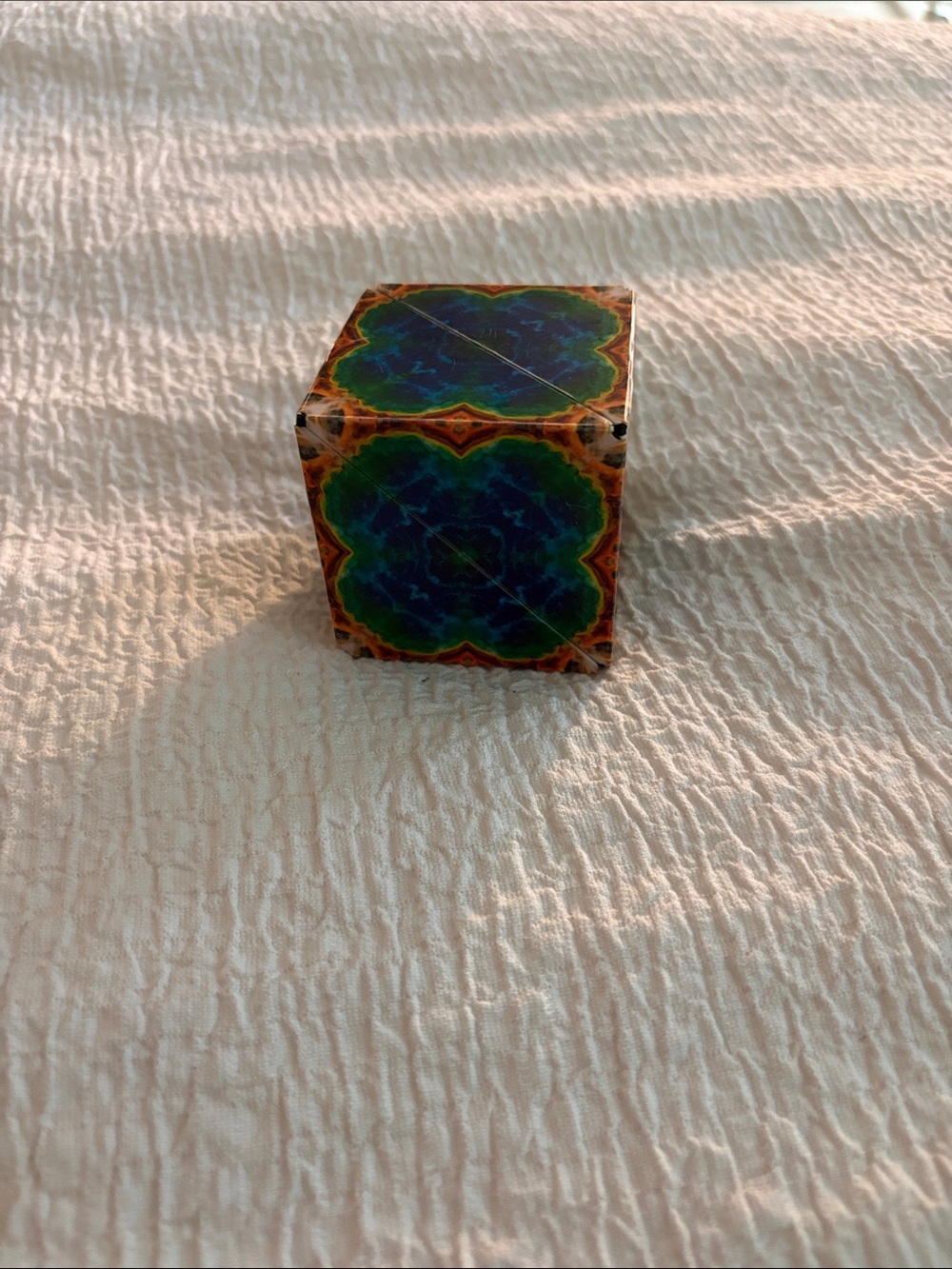 Decorative Kaleidoscope Pattern Cube - Blue Green Accent